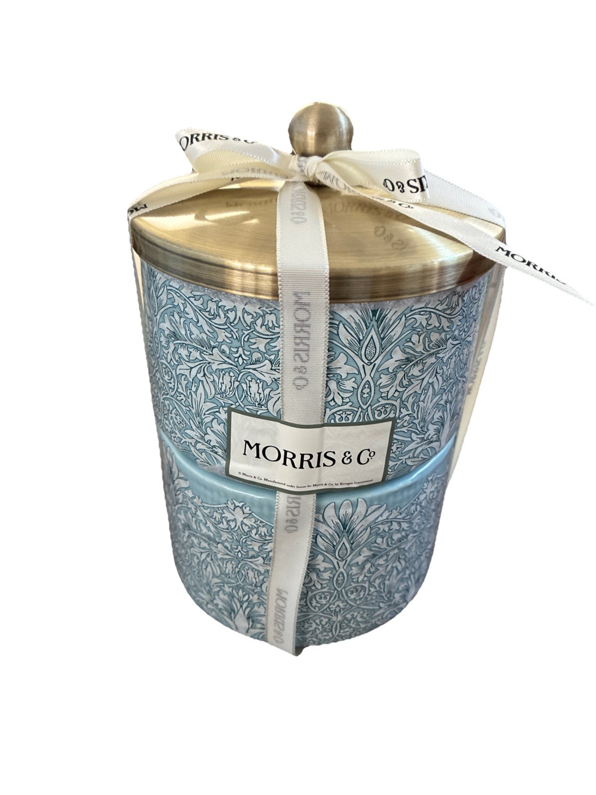 New Morris & Co Blue Ceramic Vanity Set 2 Piece Stacking Cotton Ball Canister