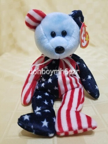 Ty Beanie Baby Spangle Blue Face Bear 4th of July Patriotic stars 1999