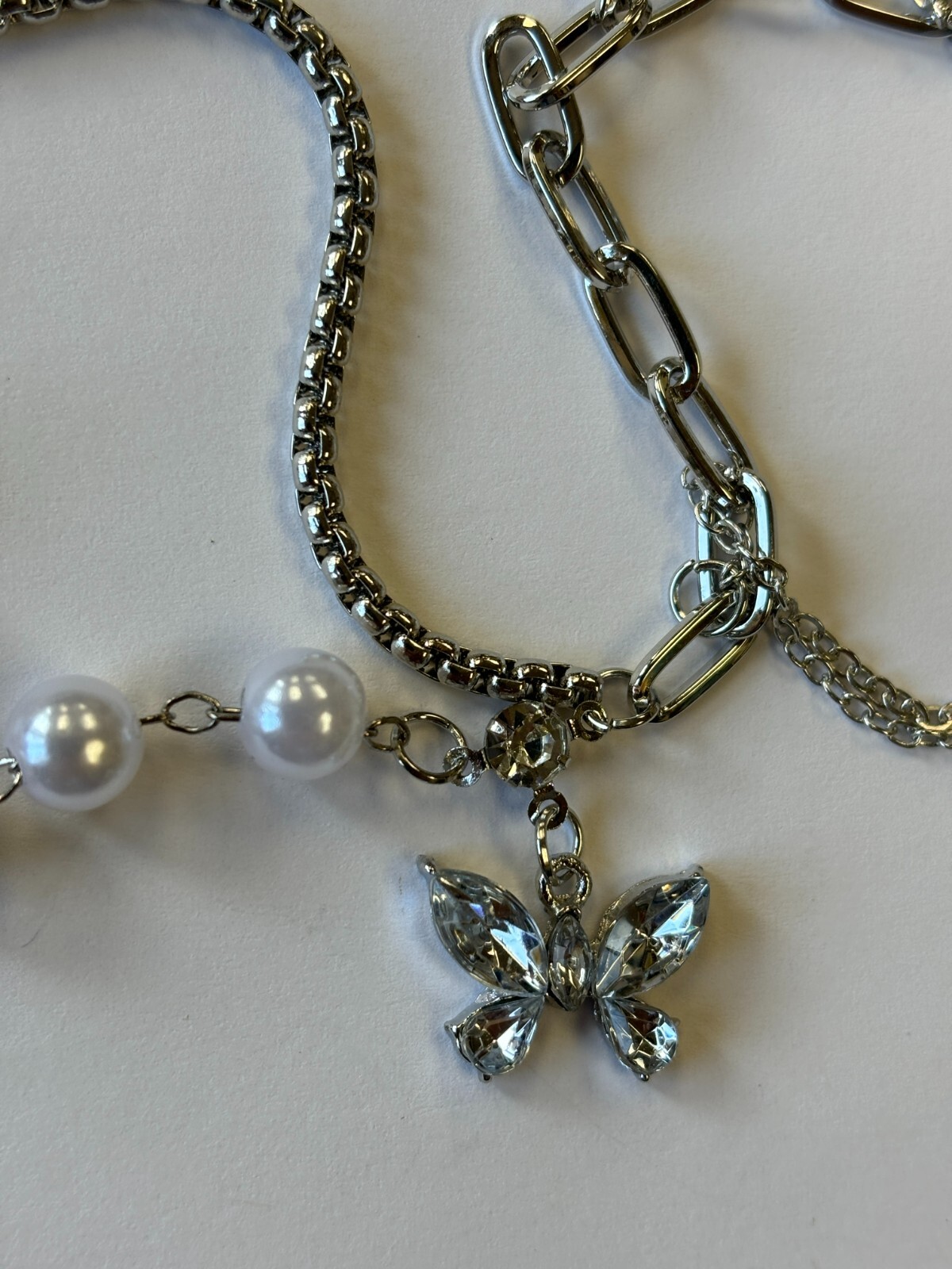 Dual Chain Pearl Enchanted Glass Butterfly
