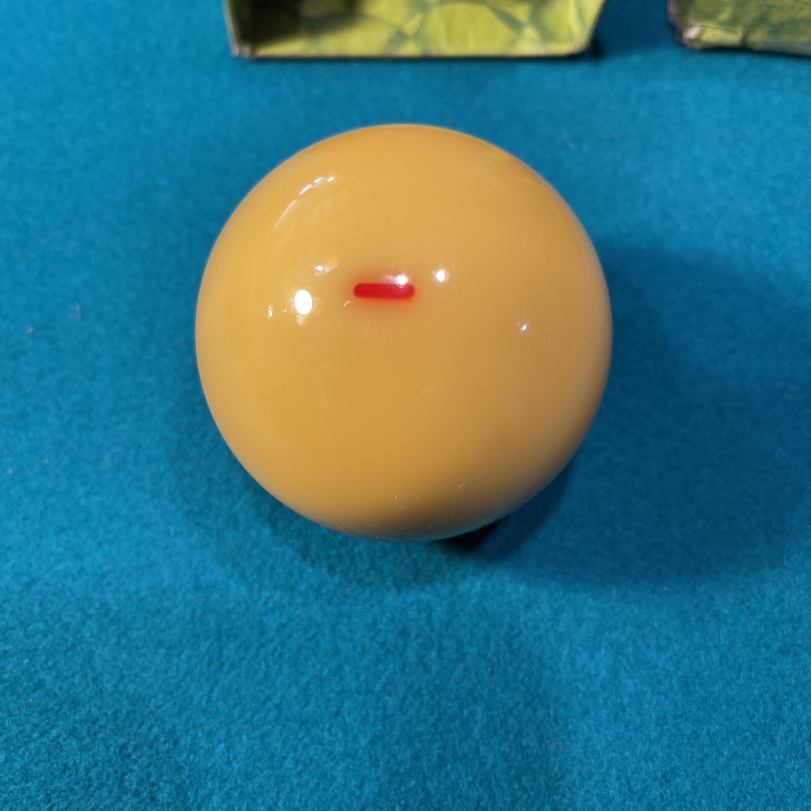 Red Dash Cue Ball Hyatt Ball Company Albany NY With Box.  NEW OLD STOCK.