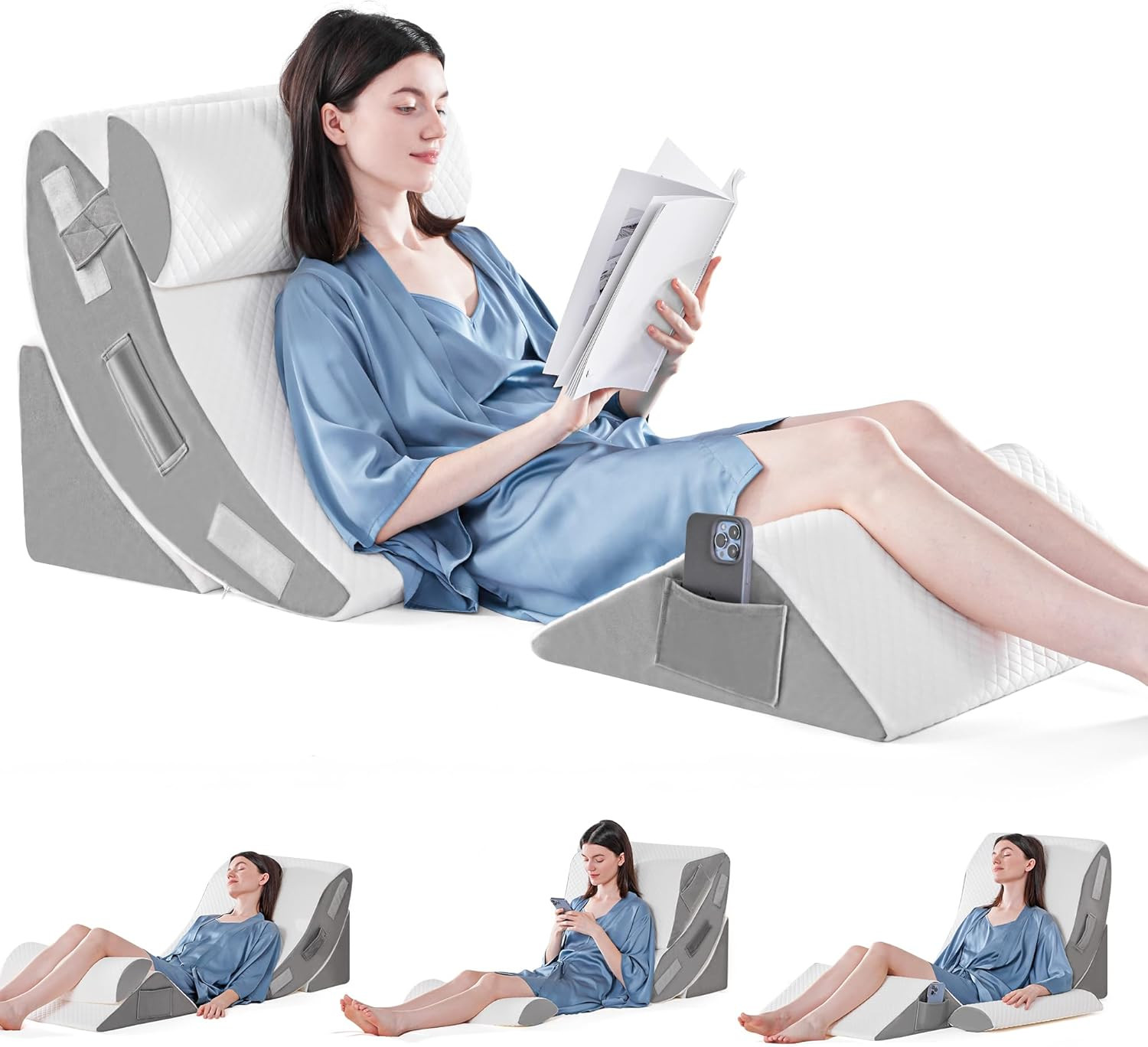 4PCS Orthopedic Bed Wedge Pillow Set for Sleeping, Post Surgery Foam Pillow for