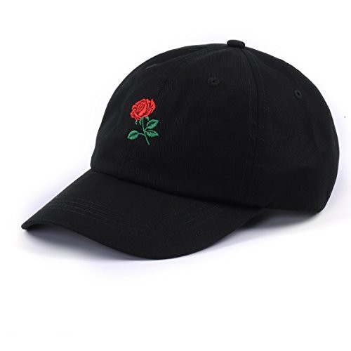 Rose Embroidered Dad Hat Women Men Cute Adjustable Cotton Floral 7-7 1/2 Black