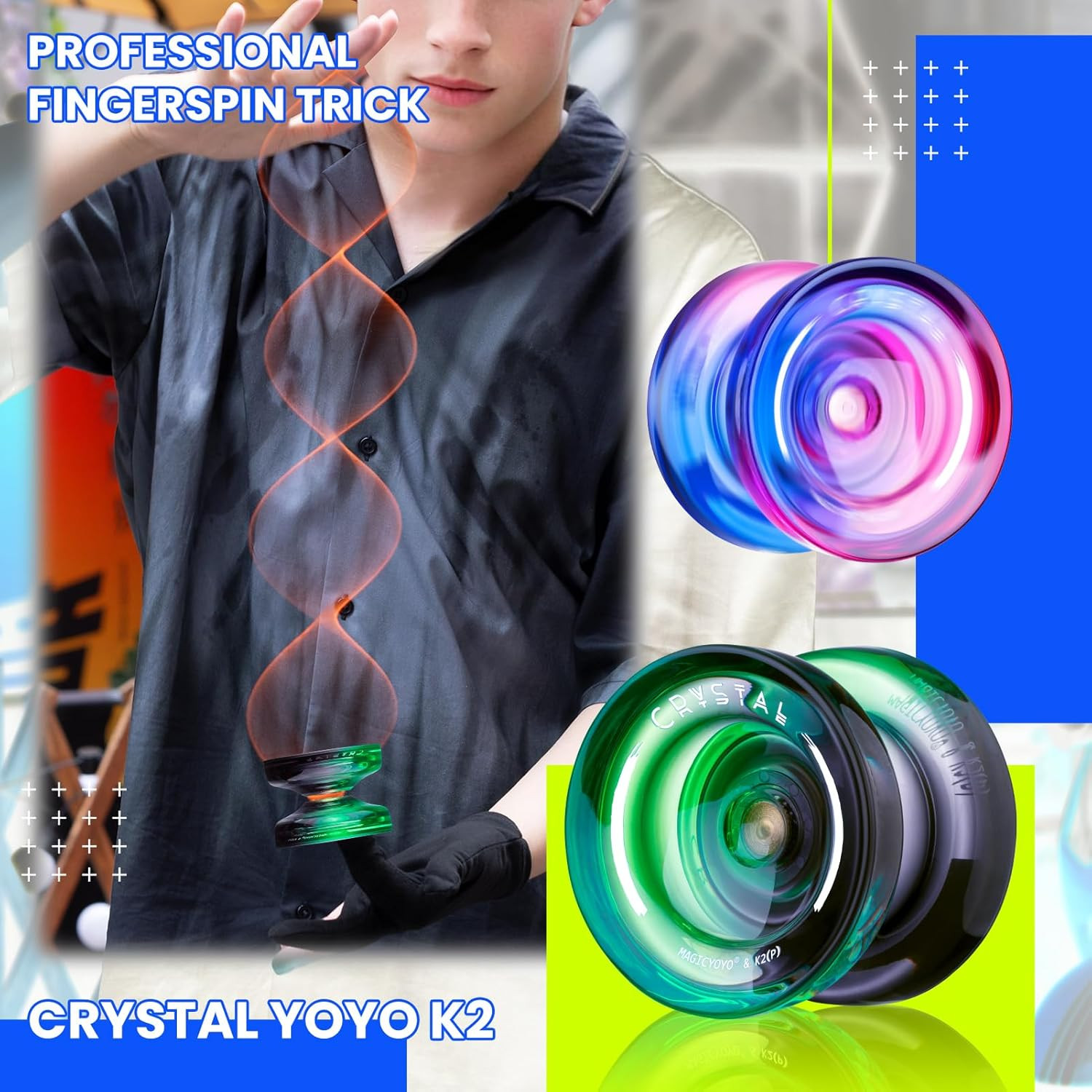 K2 Professional Yoyo Set - 2 Pack Dual Mode with 12 Strings, Bearing