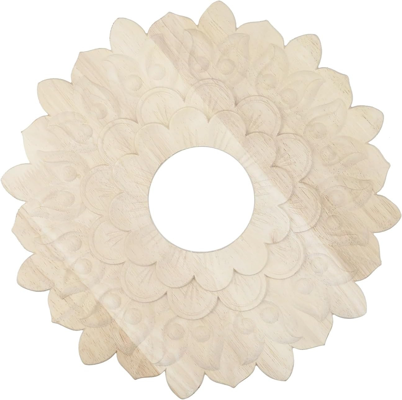 Elegant Wooden Ceiling Fan Medallion - Floral Design, 12" OD X 3.15" ID