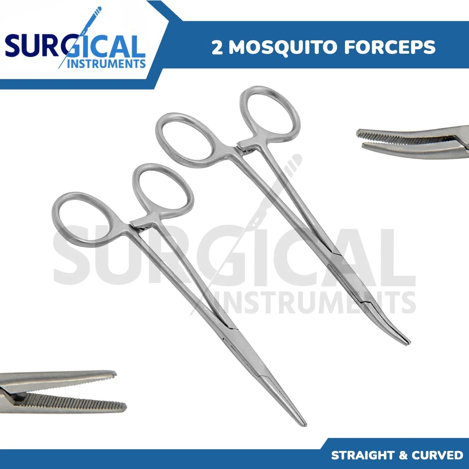 2pc Set 5" Straight + Curved Hemostat Forceps Locking Clamps German Grade