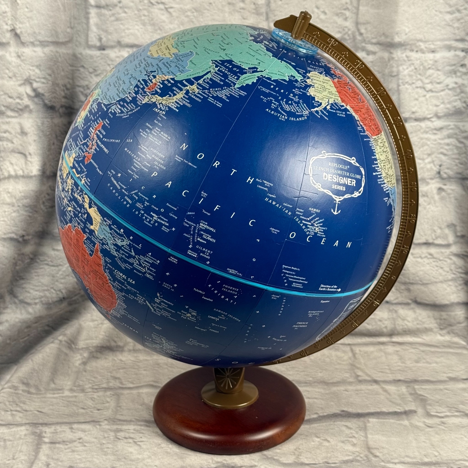 Replogle Designer Series Rotating 12" Diameter World Globe Wood Base Dark Blue