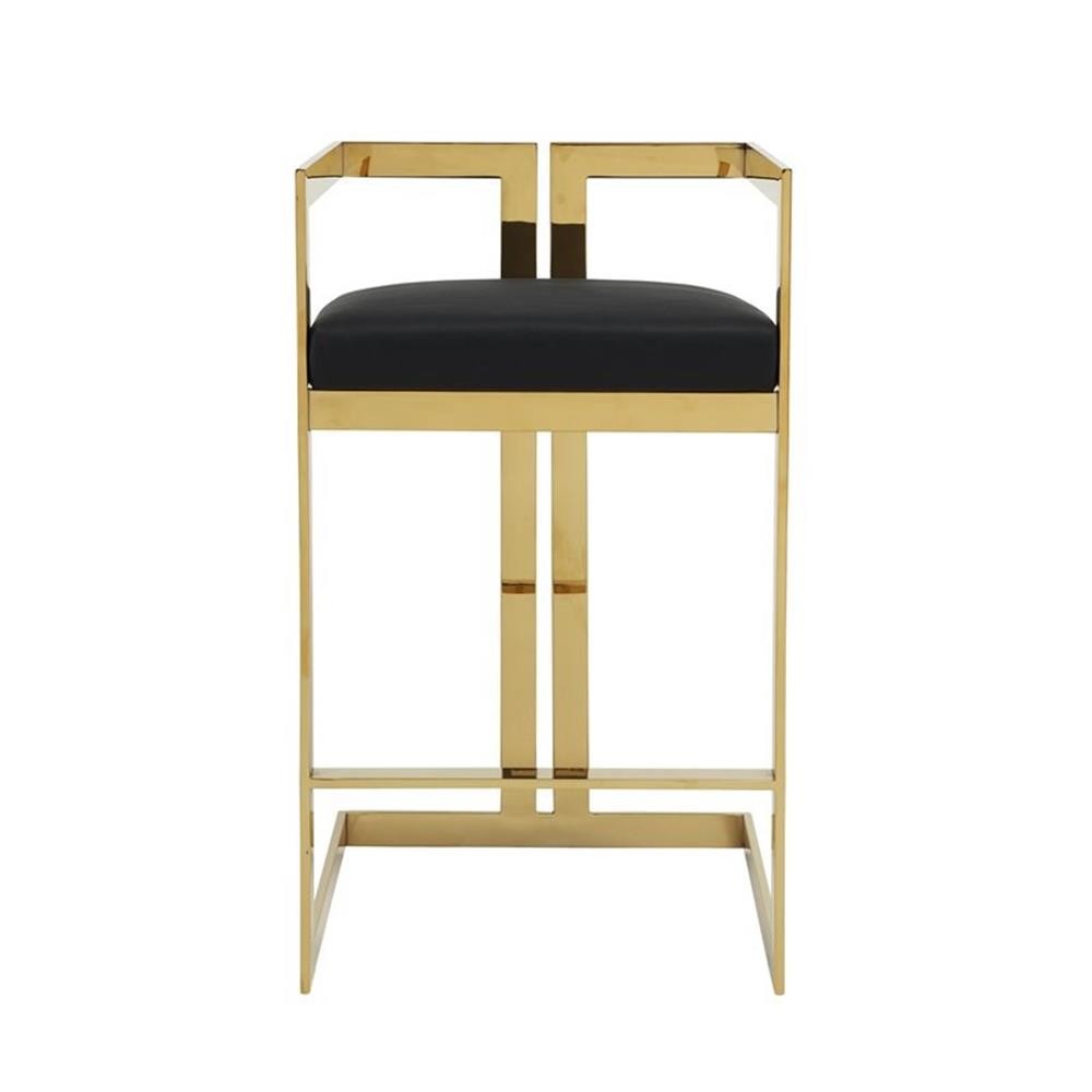 Pangea Home Kenzie 27.5" Stainless Steel & Faux Leather Bar Stool in Black/Gold