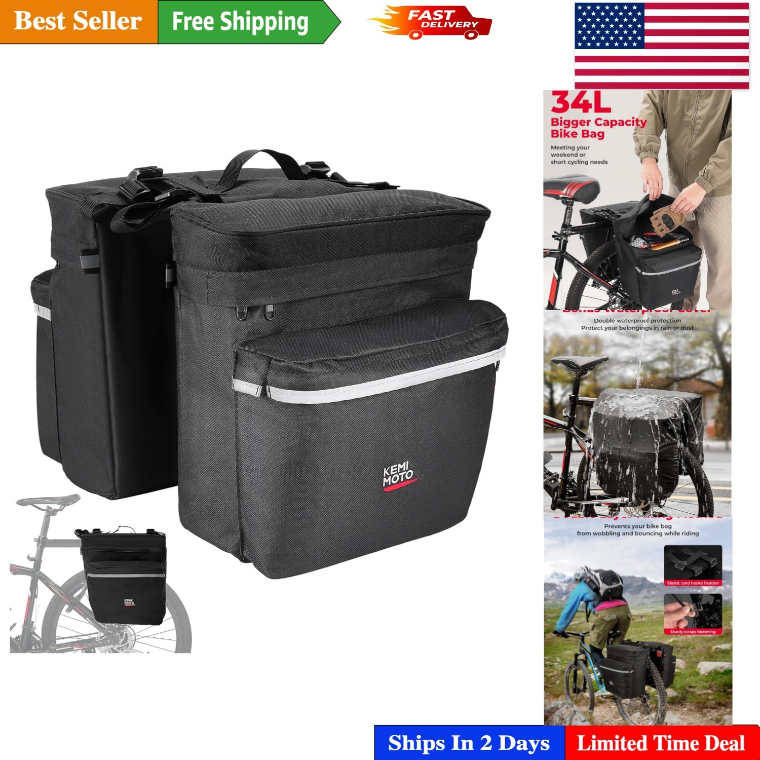 Ultimate Waterproof Bike Panniers with 4 Compartments – 34L for Storage & Style