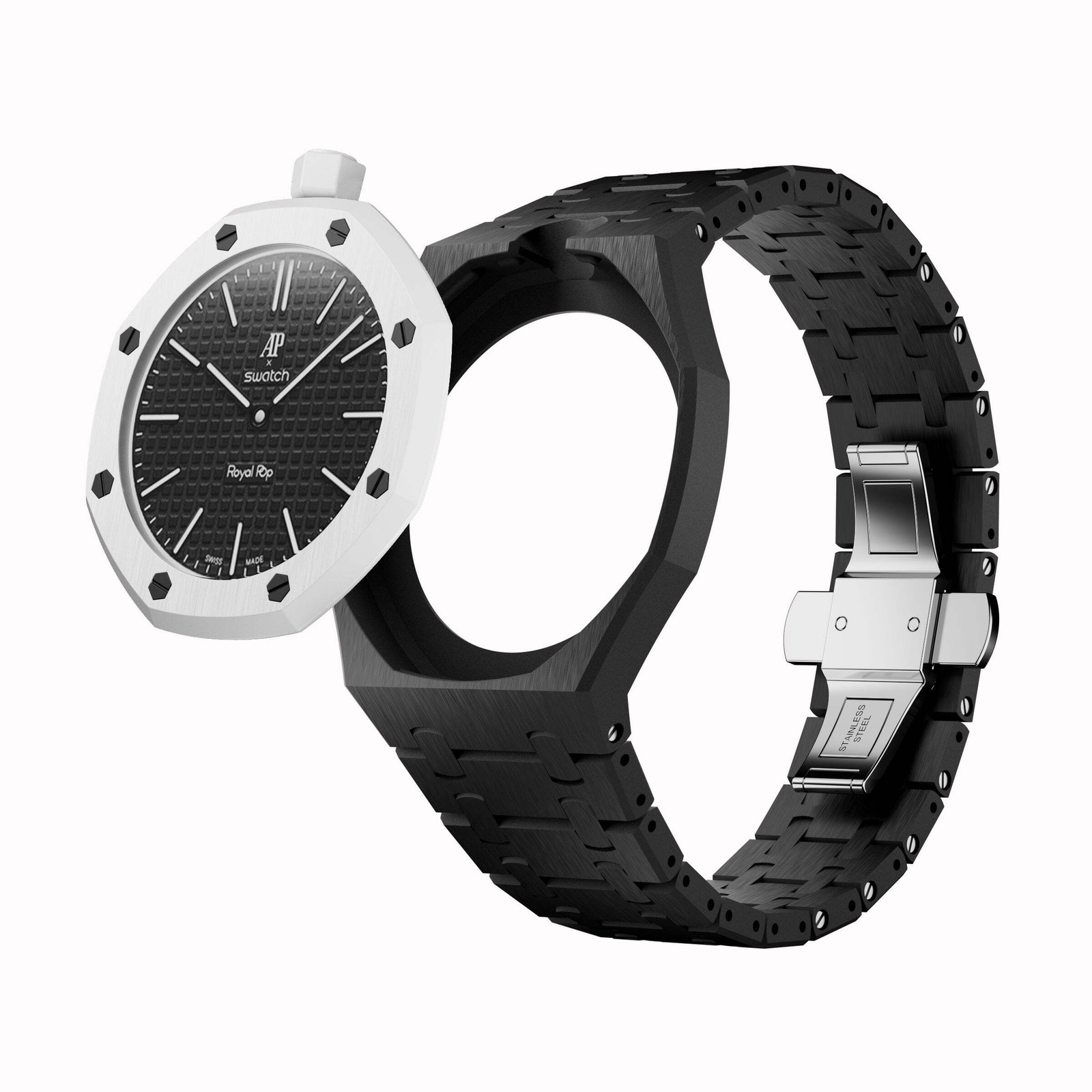 AP x Swatch Royal Pop Integrated Link Bracelet Band – Midnight Black – Vertical