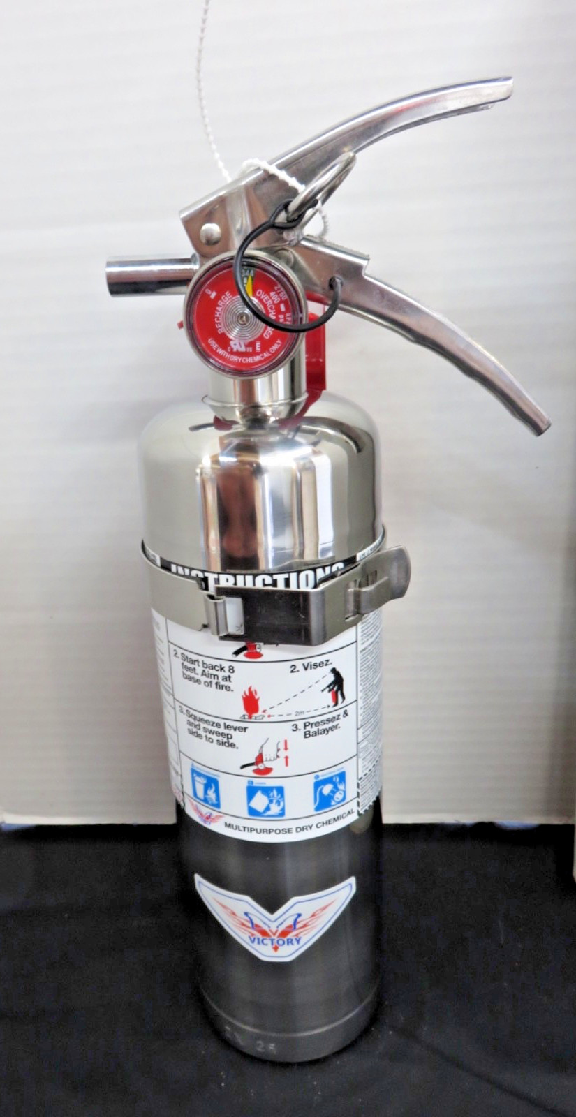 🧯NEW 2026- 2 ½lb CHROME/STAINLESS STEEL ABC FIRE EXTINGUISHER W/VEHICLE BRACKET