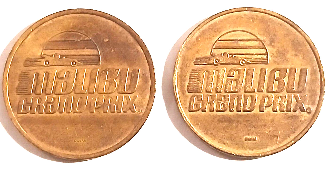 Vintage Malibu Grand Prix Arcade Token Lot Of 2 No Cash Value 24 Brass Grooves