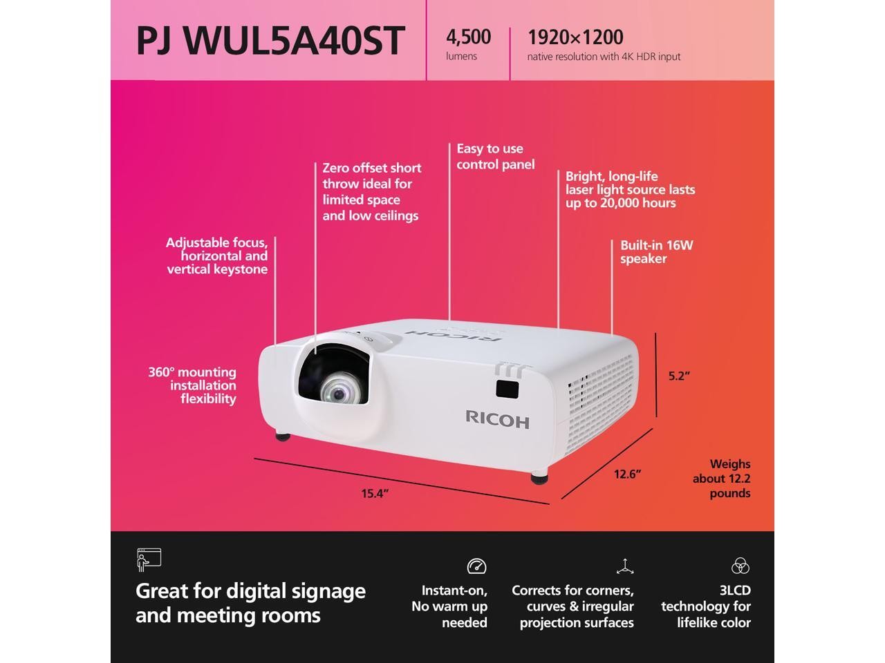 RICOH Short Throw Laser Projector PJ WUL5A40ST