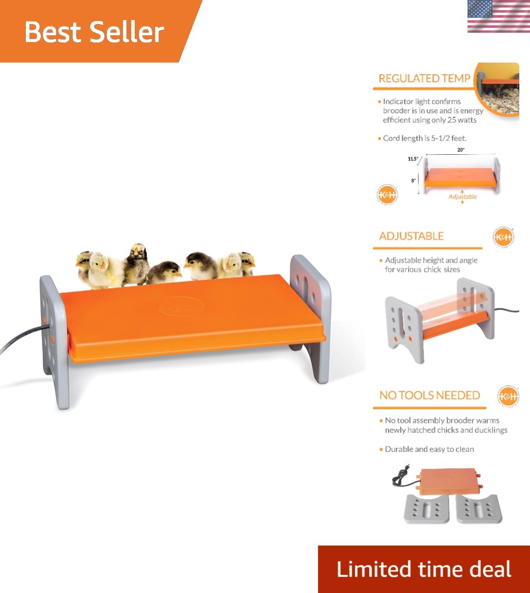 Effortless Assembly Chicken Brooder Heater: Adjustable for 30 Chicks - 40 Watts