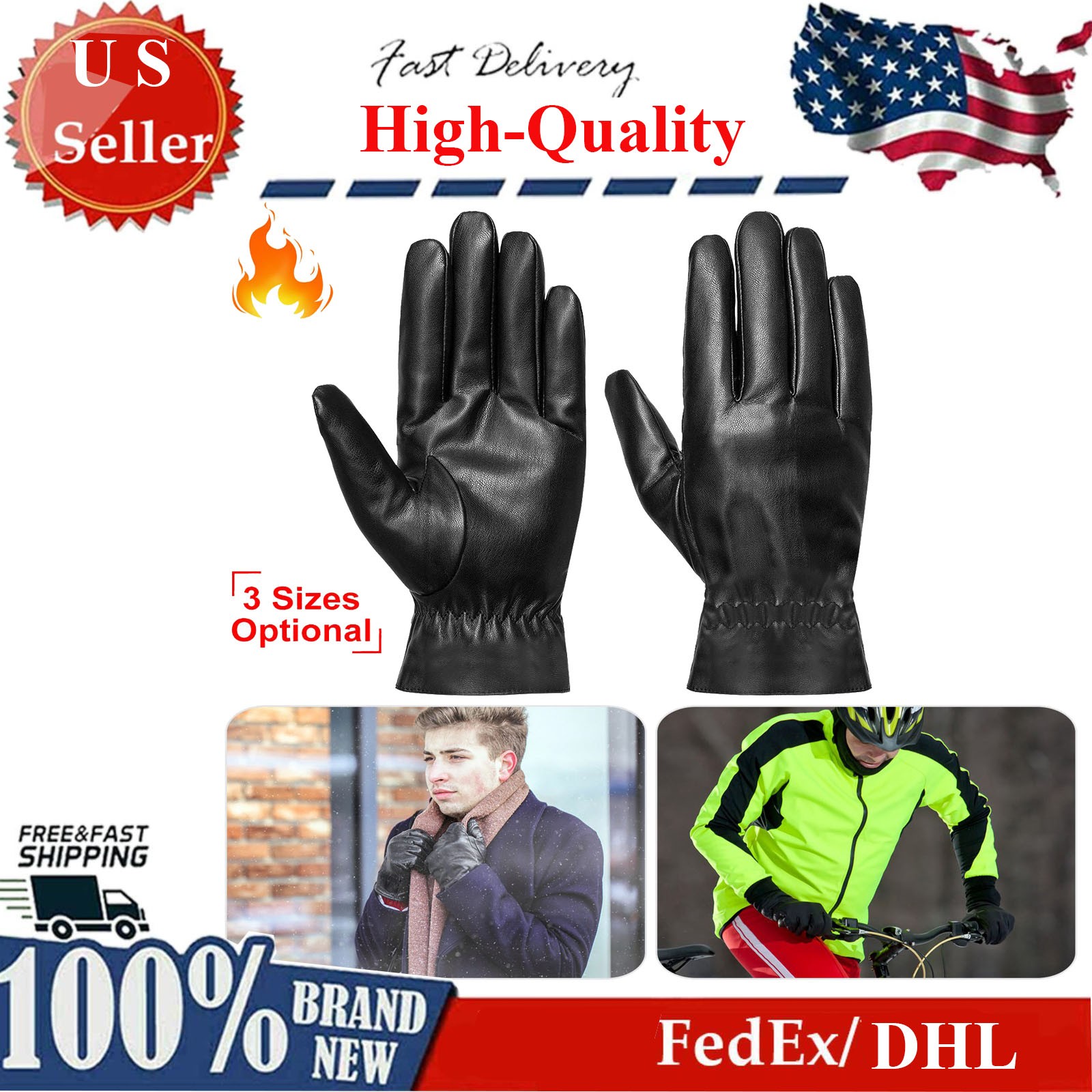 Leather Winter Warm Gloves Outdoor Windproof Soft Gloves Cycling Winter Gloves