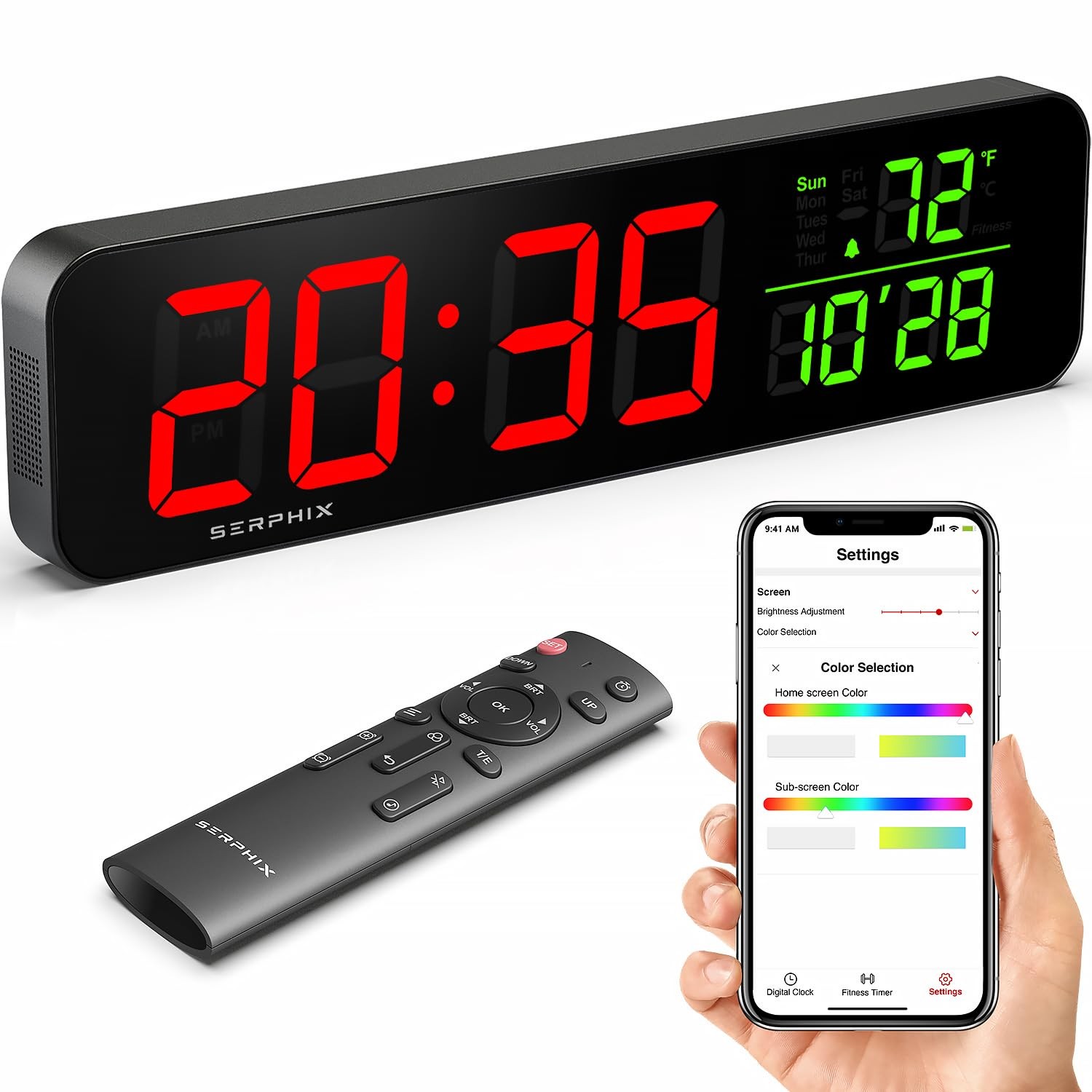 15.2 Inch Large Digital Wall Clock Home Gym Timer App Remote RGB LED Stopwatch