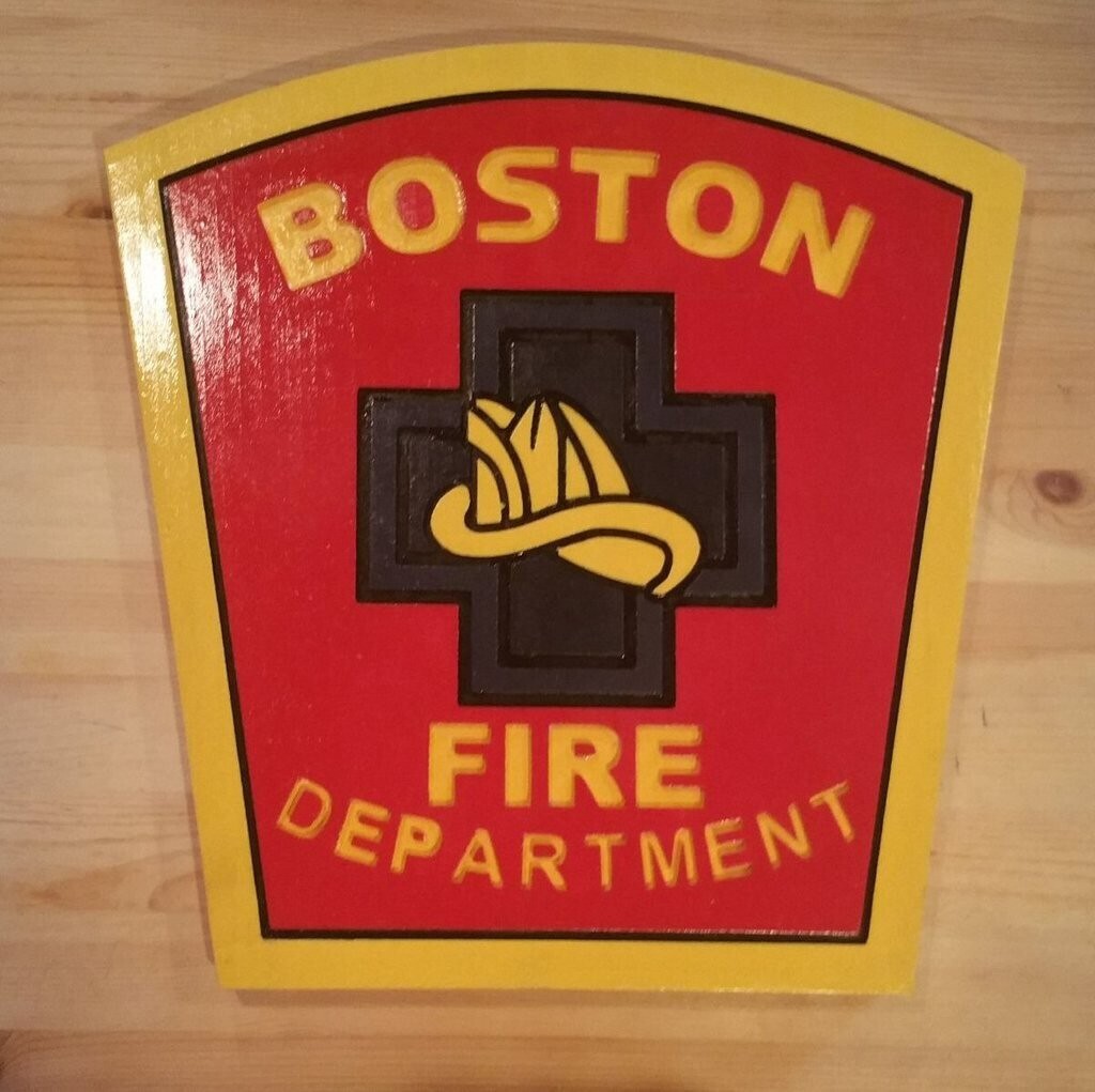 Fire Department Boston 3D routed wood patch plaque EMS sign Custom