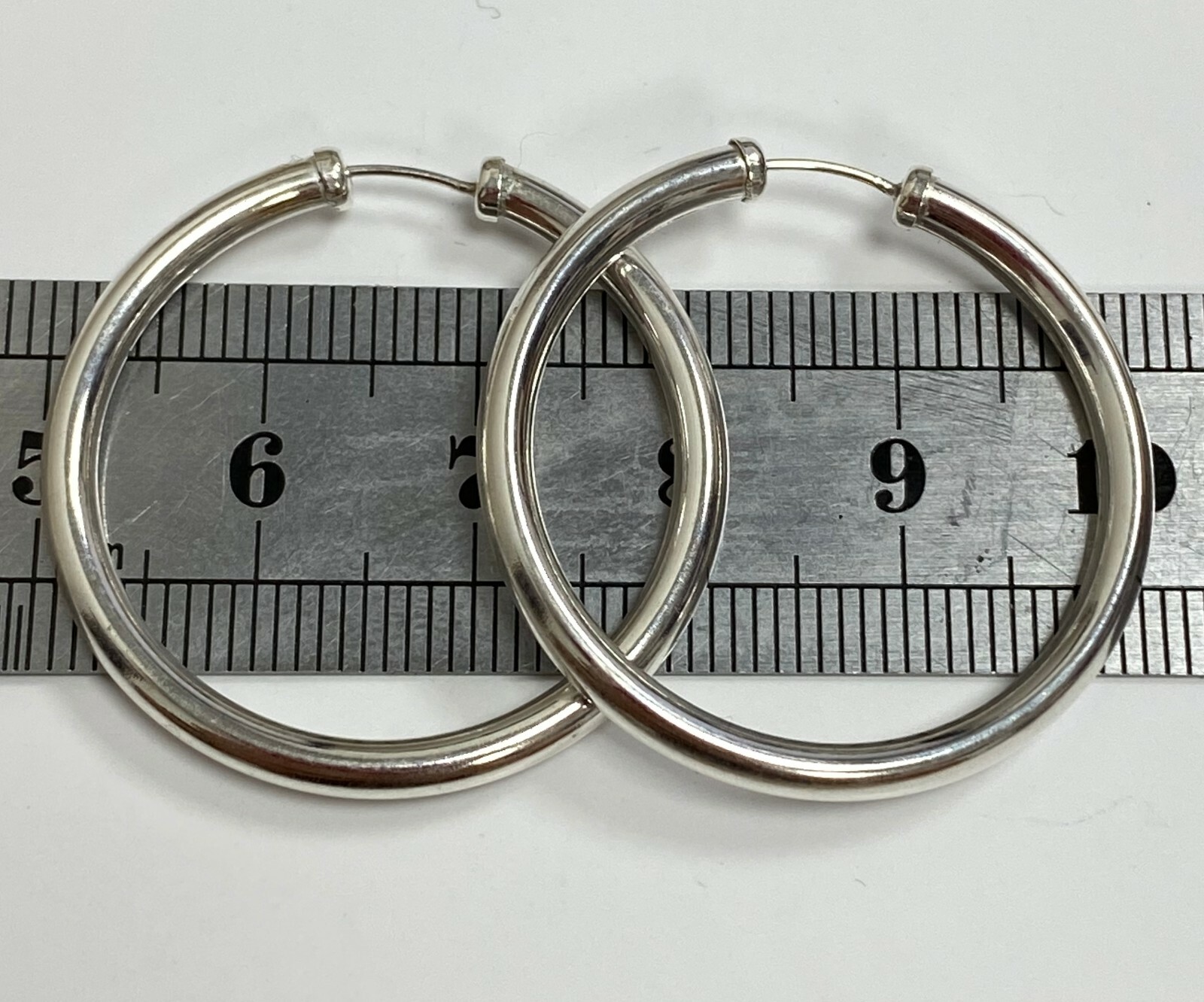 Sterling Silver 30mm Chunky Capped Sleeper Hoop Earrings - Solid 925 Silver