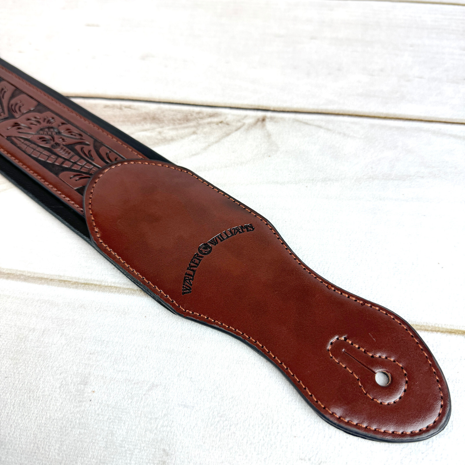 Walker And Williams G-110 Mahogany Brown Padded Strap with Embossed Tooling 