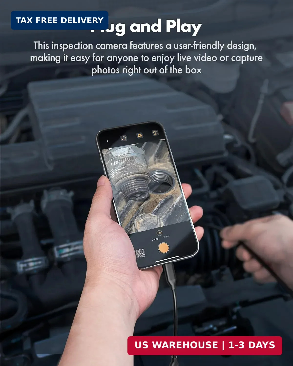 Endoscope Camera with Light, 1920P HD Borescope with 8 Adjustable LED Lig