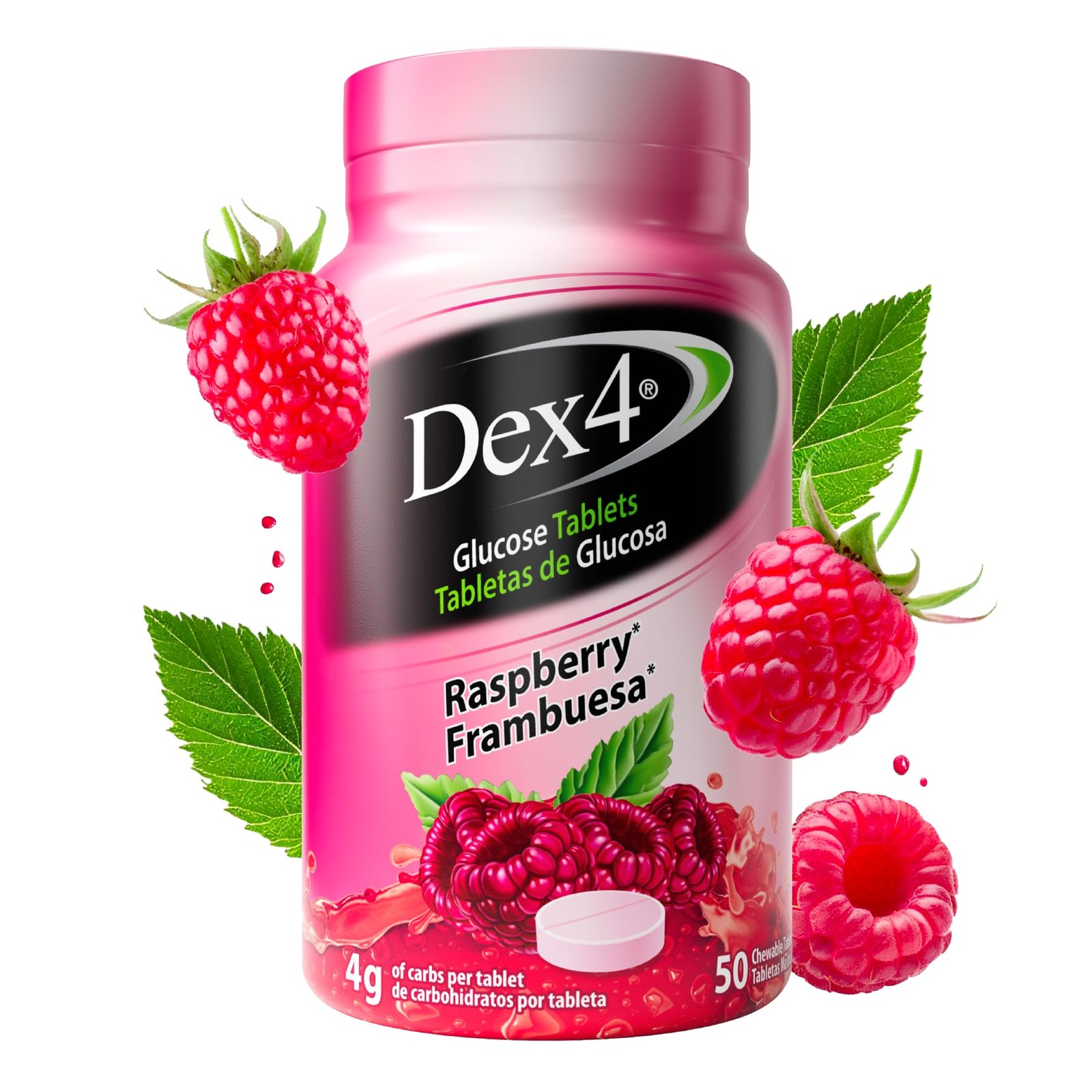 Glucose Tablets, Fast Acting, 4g per Tablet, Fat-Free, Gluten-Free, Raspberry...