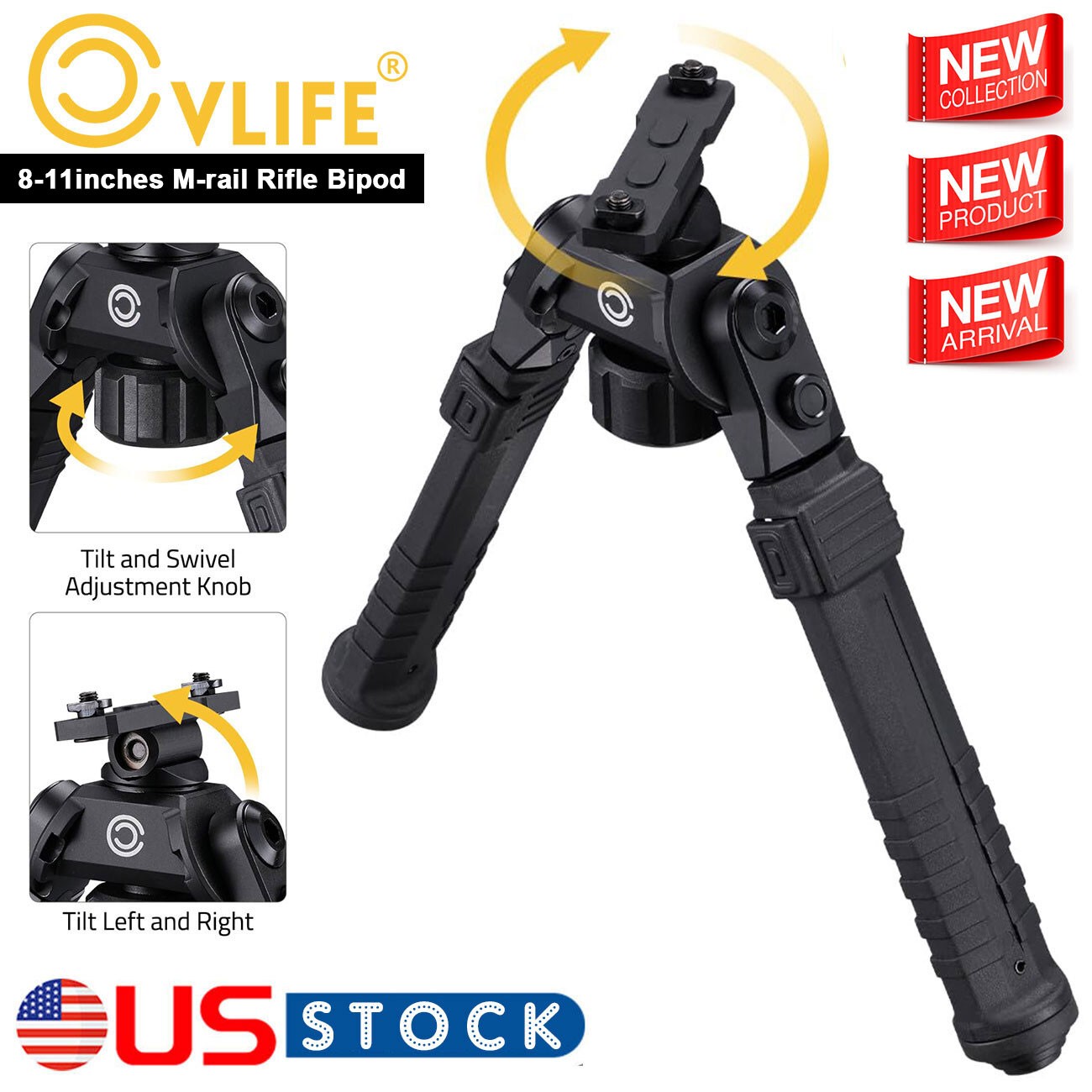 Hunting M-Rail Rifles Bipod 360° Swivels Bipod For M-rail Adjustable 8-11 inches