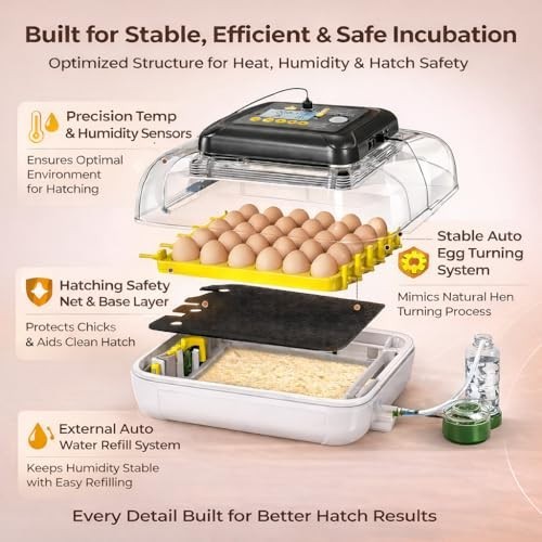 30 Egg Incubator with Humidity Display, Egg Candler, Automatic Egg Turner, for H