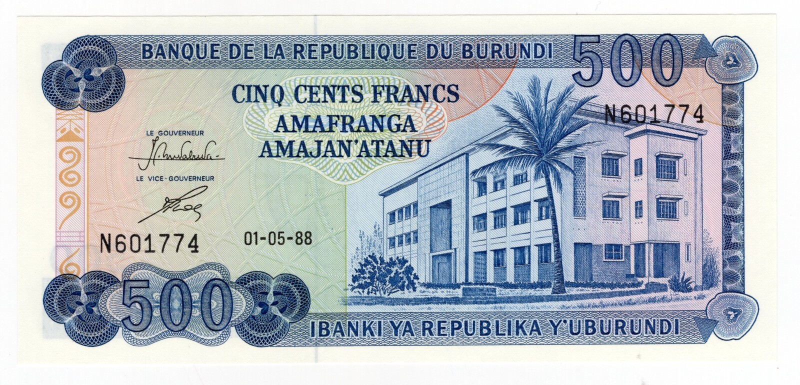 BURUNDI P-30c 500 Francs 1988 UNC