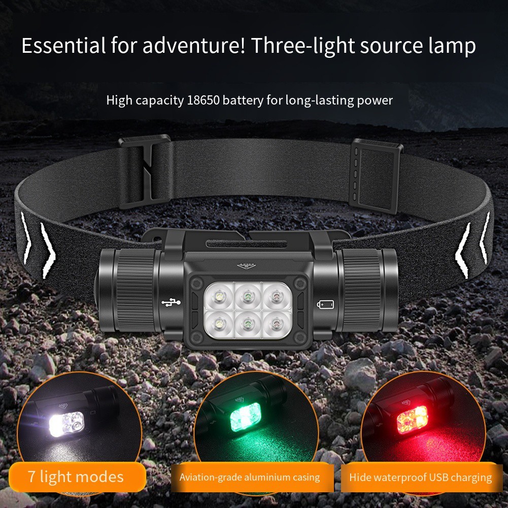 Rechargeable Headlamp LED IP67 Waterproof with 7 Modes for Camping Fishing
