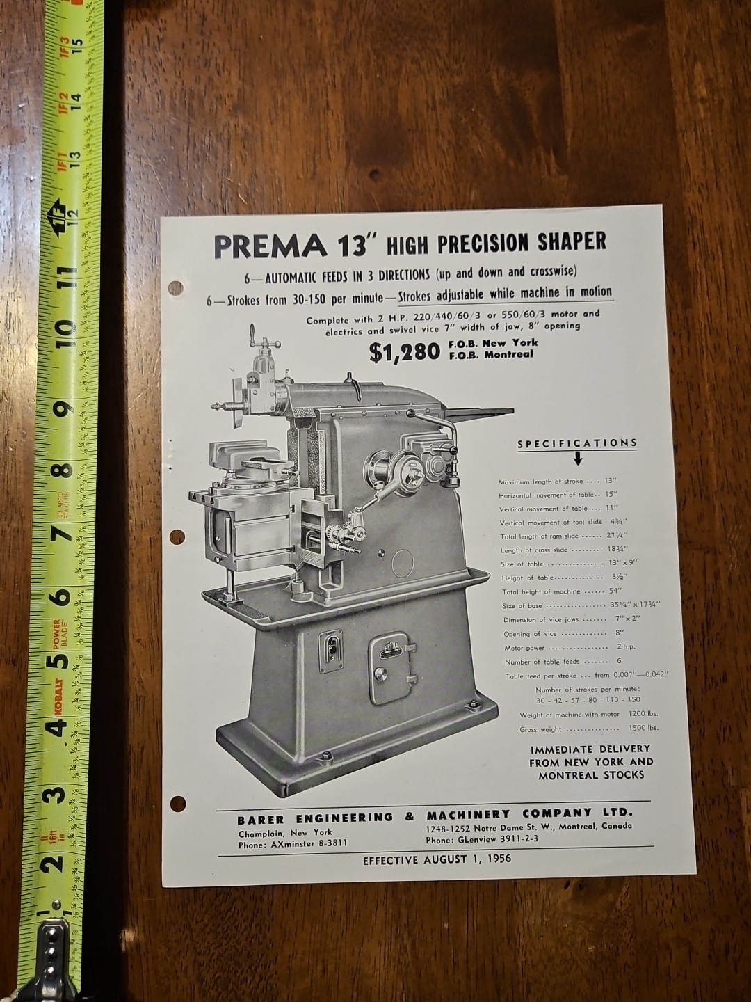 PREMA 13" HIGH PRECISION SHAPER MACHINE ADVERTISMENT