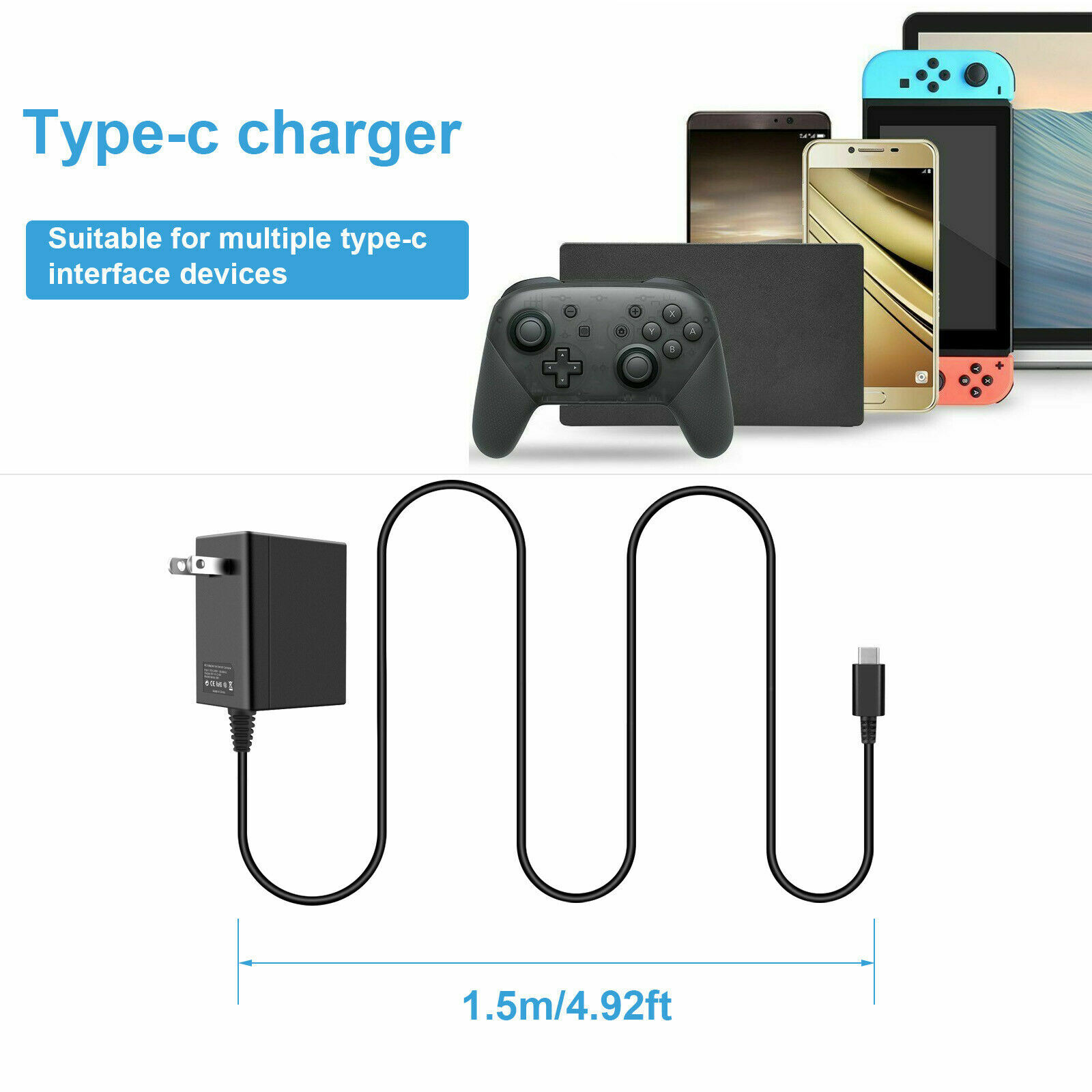 FAST CHARGER CABLE For Nintendo Switch/Lite AC Adapter Power Supply Type C