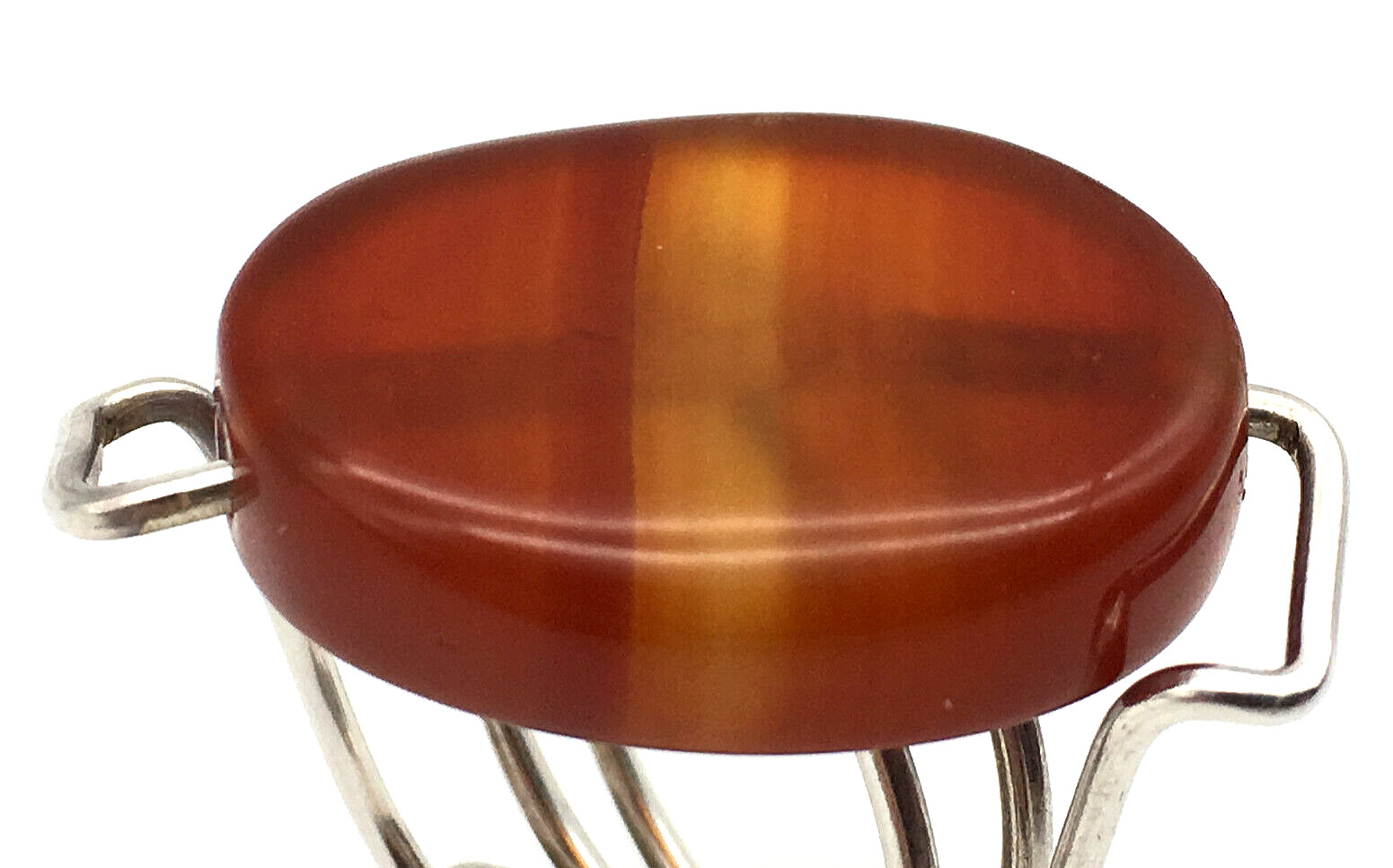 925 Sterling Silver Wire Polished Oval Amber Handcrafted Ring Size 8