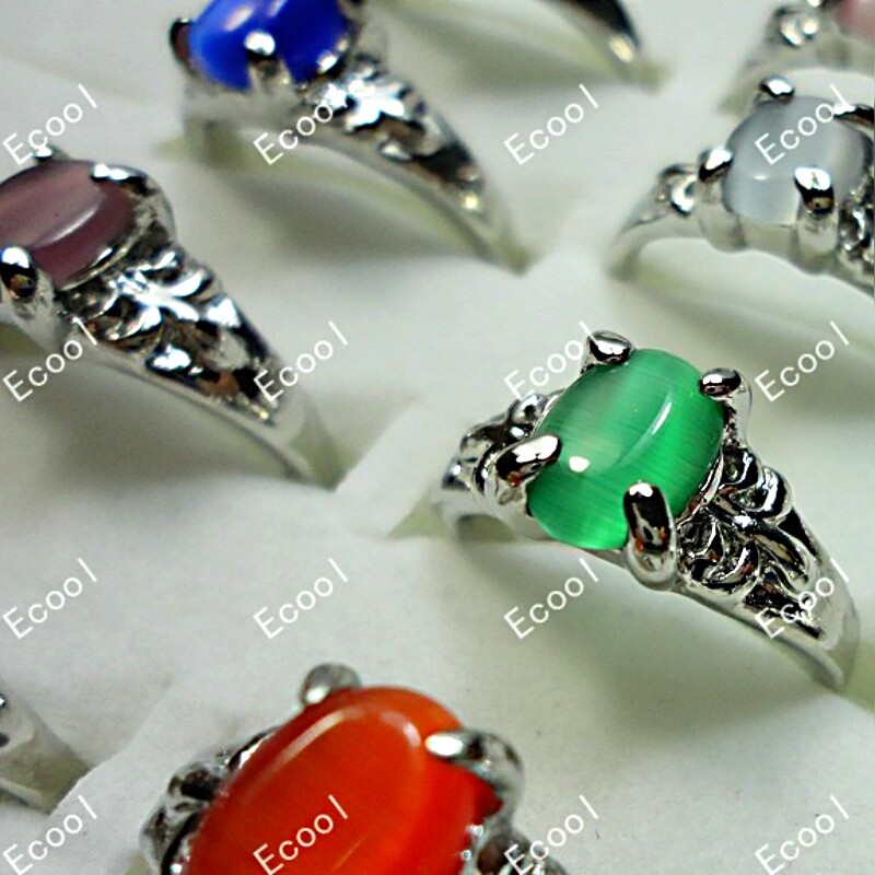 100Pcs Wholesale Lots Cat-eye Opal Silver Plated  Alloy Rings Jewelry For Women