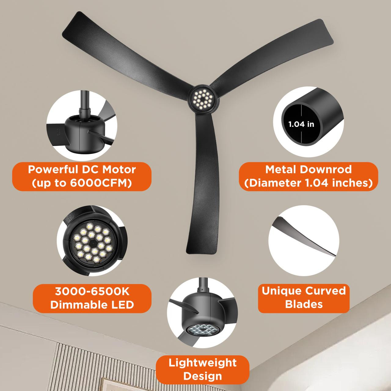 52"Ceiling Fans with Lights Led Remote Control Low Profile Flush Mount eversible