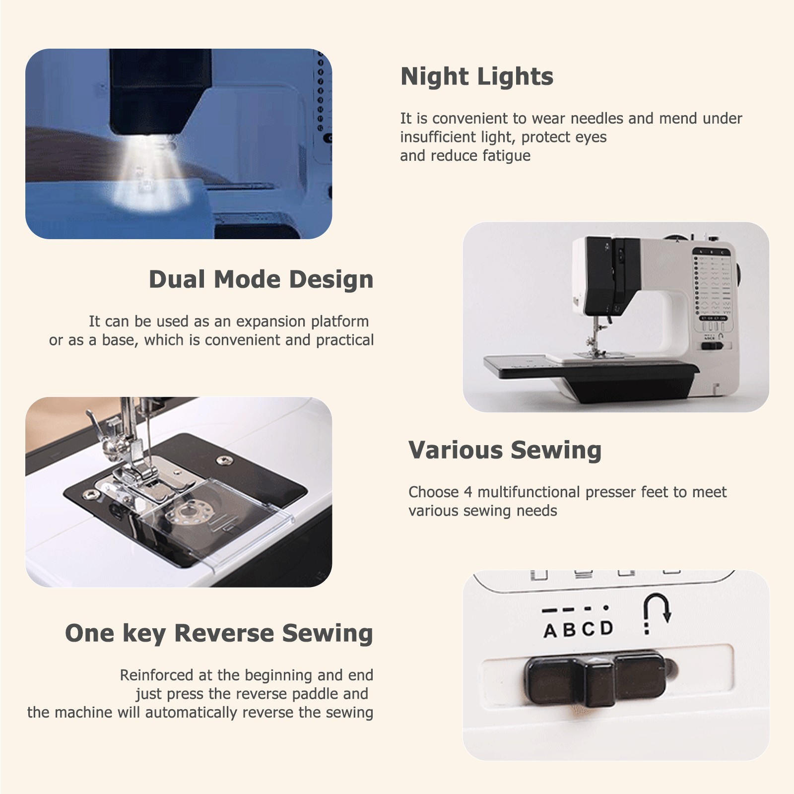 12 Stitches Mini Electric Sewing Machine with Extension Table 113pcs Kit US