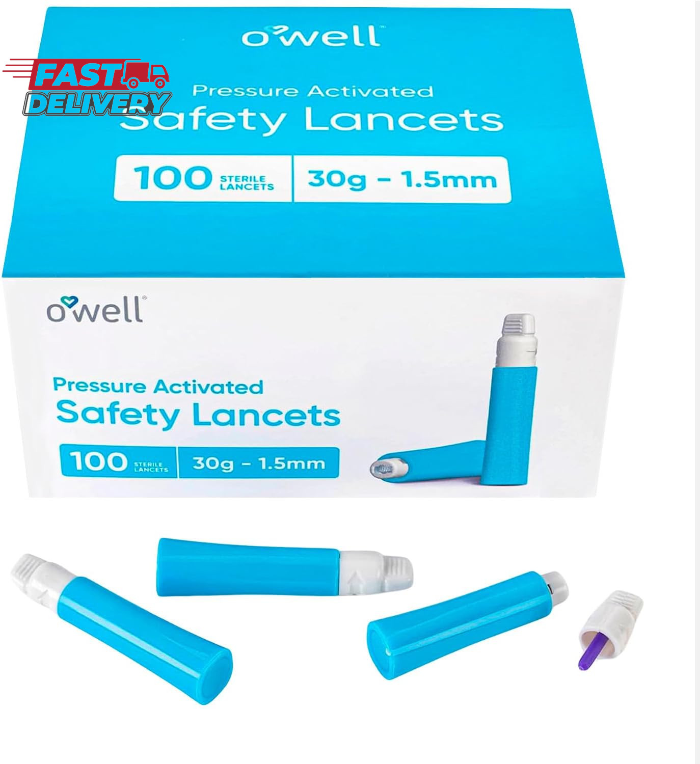 OWELL® Safety Lancets 30G X 1.5Mm – 100 Count | Ultra-Fine Tip for Sensitive Ski