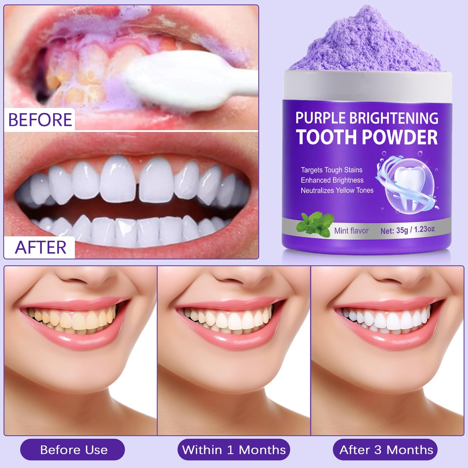 Teeth Whitening Powder - Purple Brightening - 1.23 Ounce (Pack of 1)