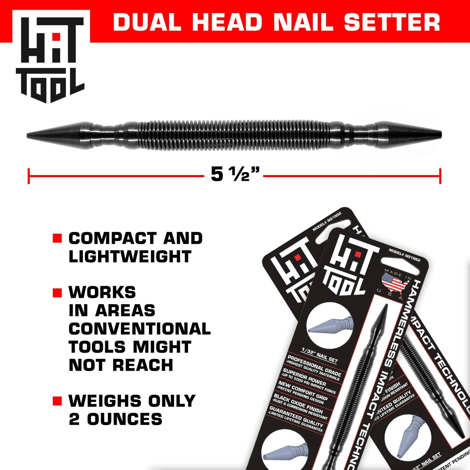 HIT Tool 1/32" (#1) & 2/32" (#2) Nail Set Combination Hammerless Spring Tool