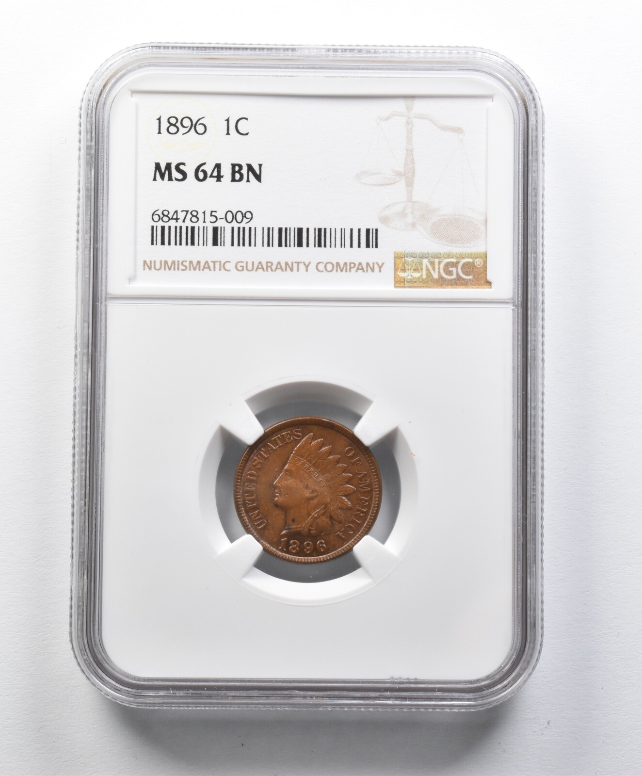 MS64 BN 1896 Indian Head Cent NGC *9996