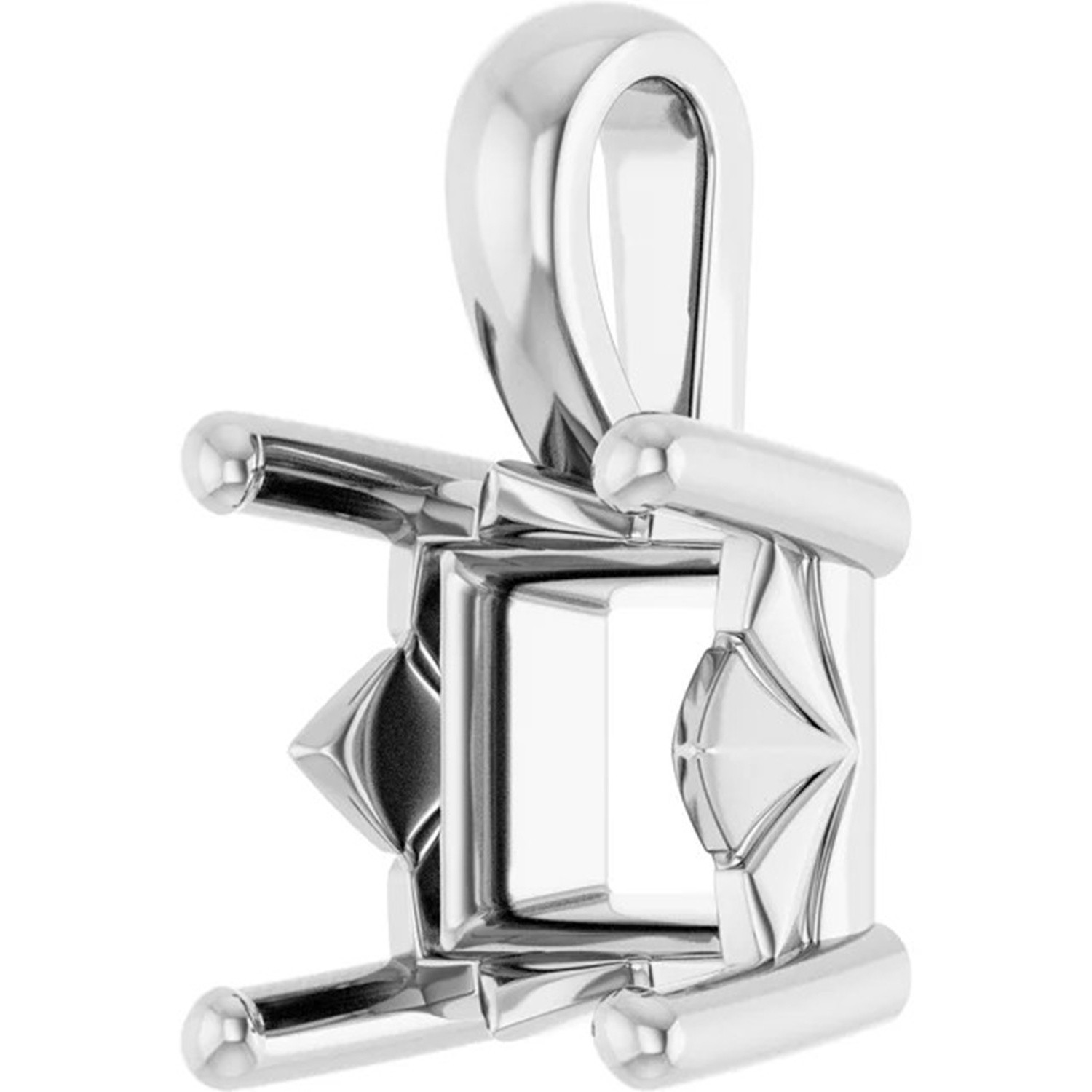 Pendant Mounting Princess Cut Solid 10K White Gold Sculptural Inspired Setting