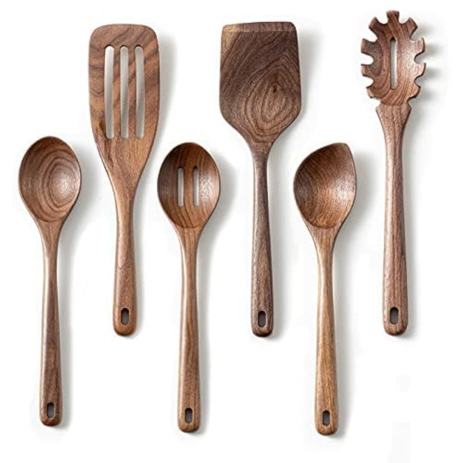 6 PCS 12 Inch Black Walnut Wooden Spoons Long Handle Cooking Utensil Set