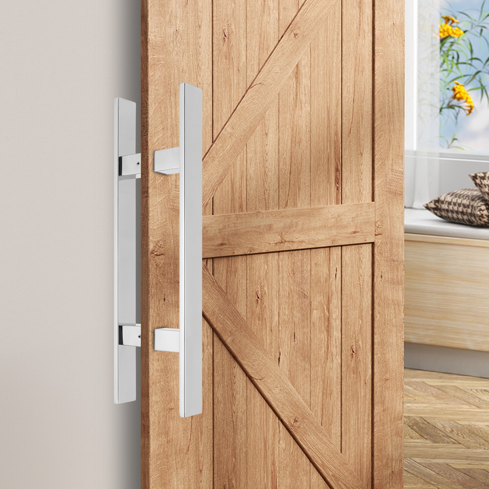 Stainless Steel Double Sided Push Pull Door Handle, H-shaped Door Pull Handle~