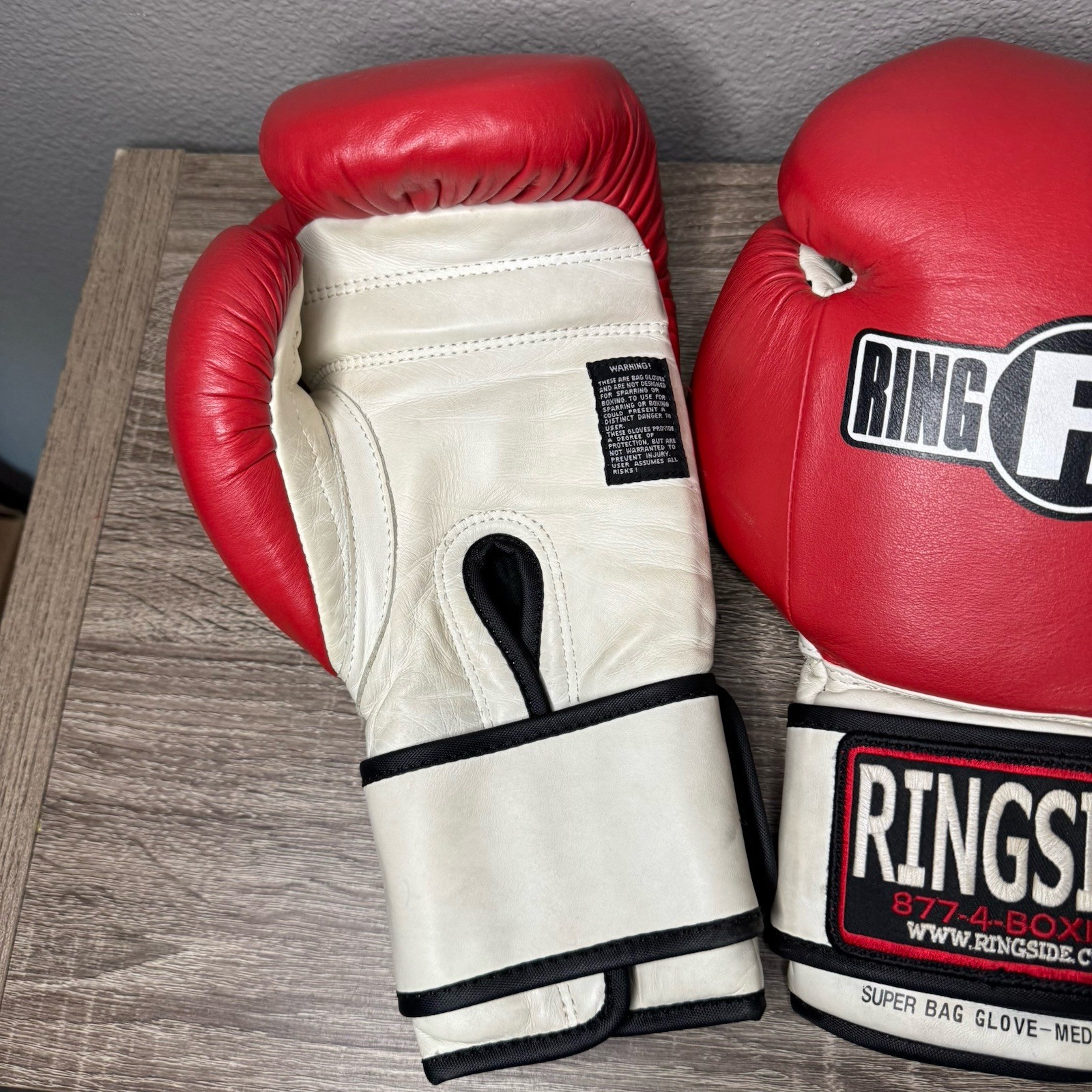 Ringside Super Bag Glove Medium Red White Hook And Loop Boxing Training