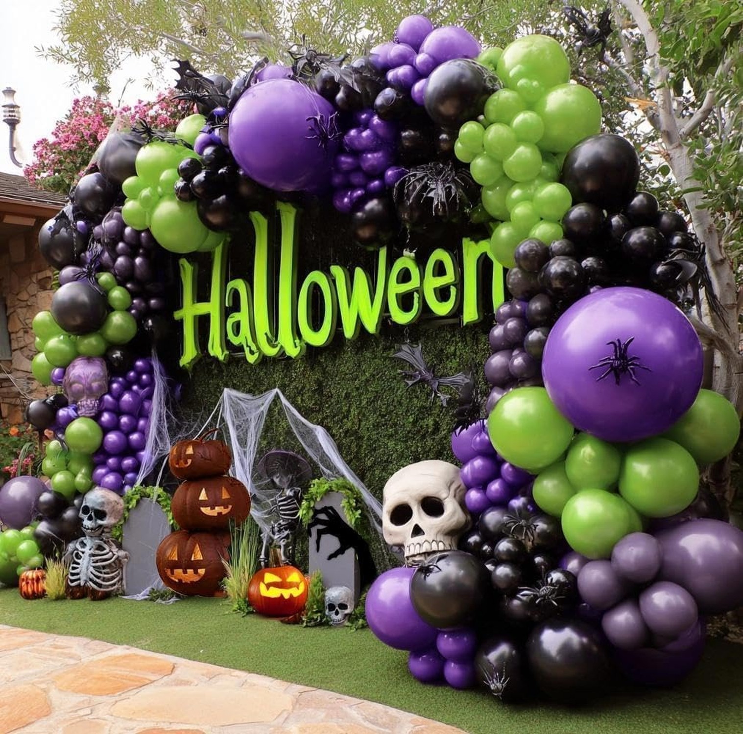 Black Purple Green Balloons Double Stuffed Dark Purple Black Lime Green Ballo...