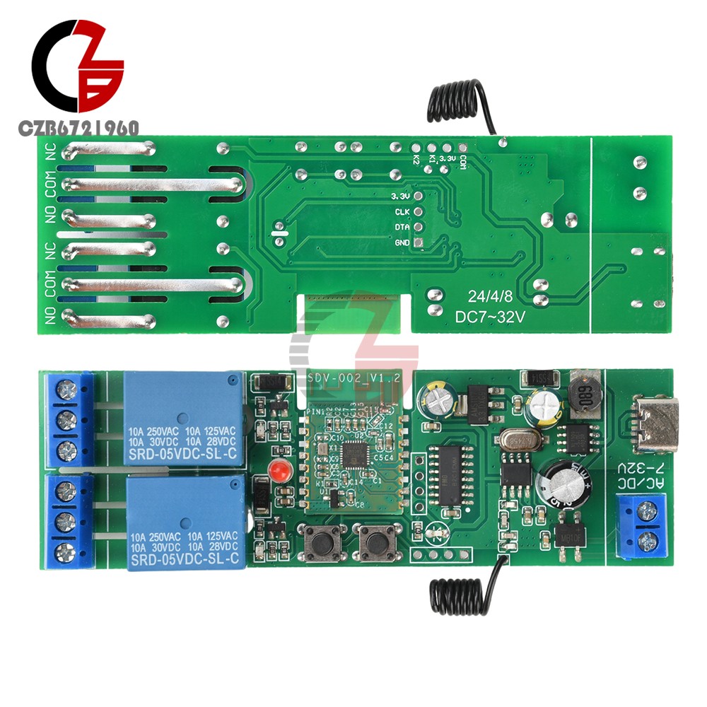 AC/DC 7-32V/Type-C 5V Bluetooth WIFI Relay Switch Module RF Self-Locking 433MHZ