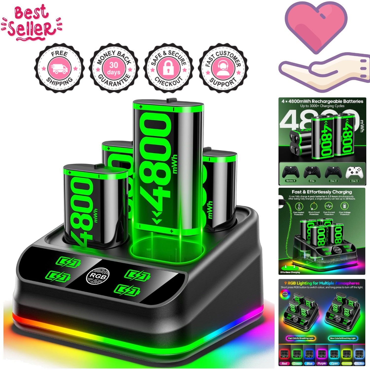 Xbox One Essential: 4x4800mWh Rechargeable Batteries & Fast Charging Station