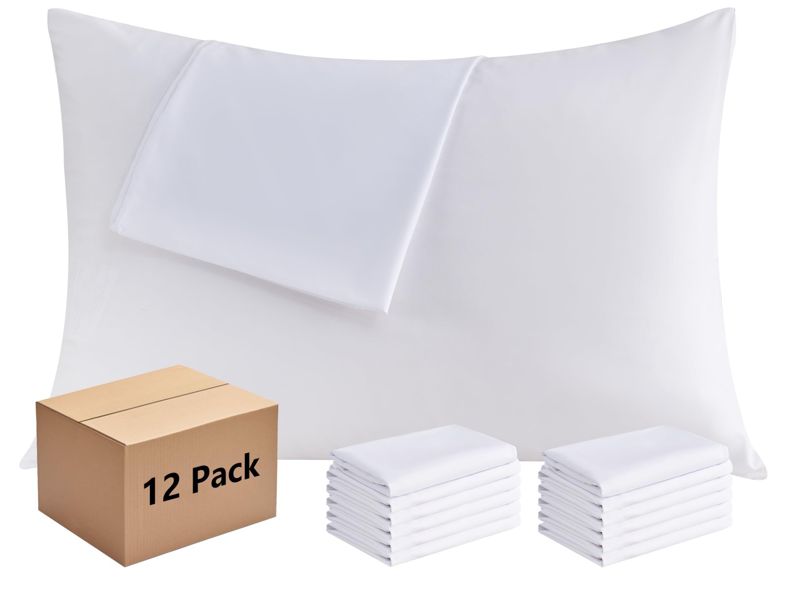 White Pillowcases Standard 12 Pack, 20x26 Pillow Cases with Envelope Closure,...