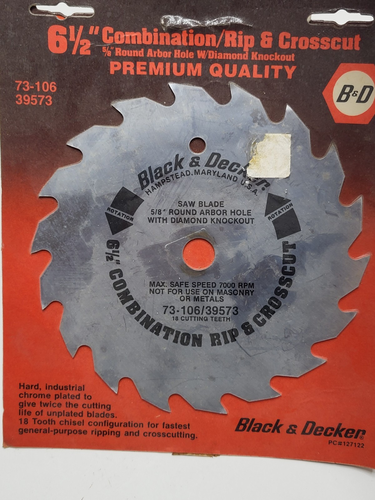 Black & Decker 6-1/2" Combo Rip & Crosscut 18 Tooth Circular Saw Blade 73-106
