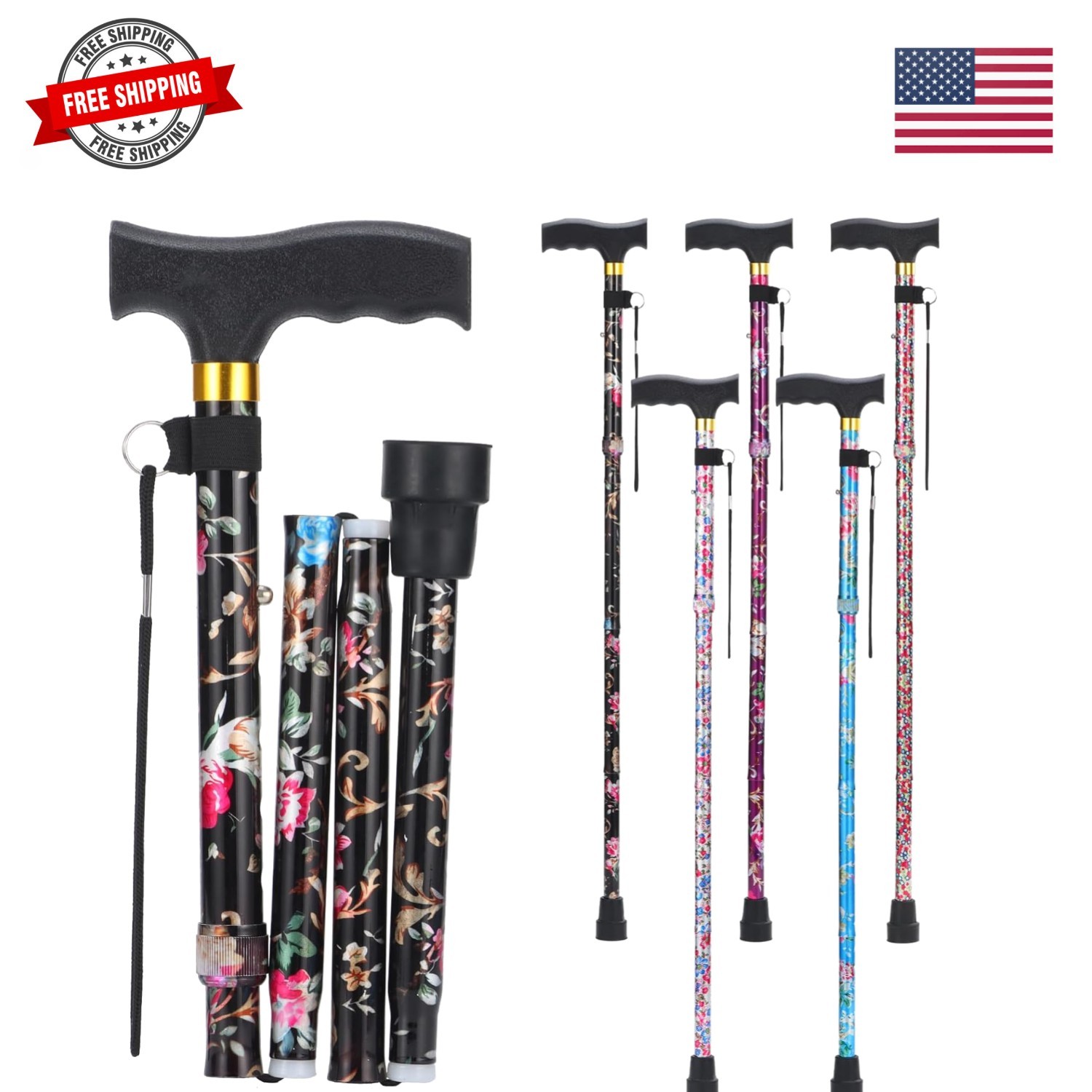 Walking Cane for Women and Men, Collapsible, Lightweight, Sleek, Foldable Fol...