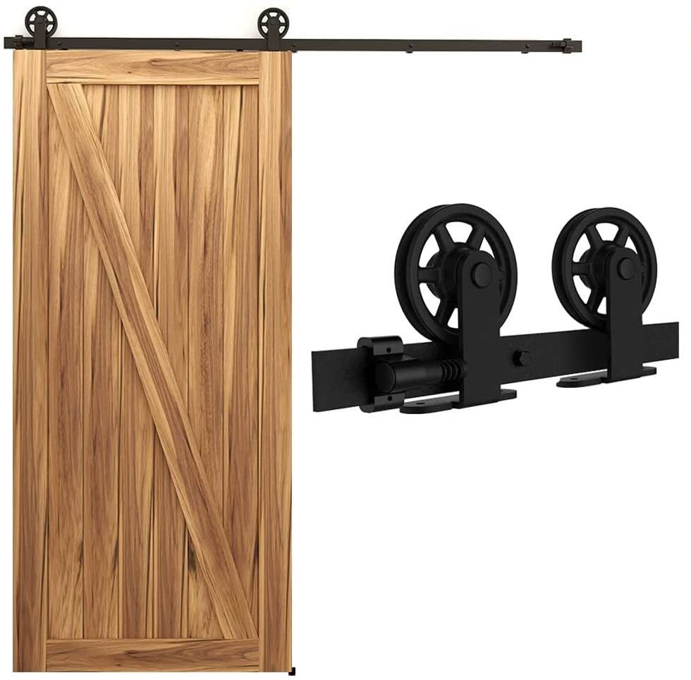 CCJH 4FT-20FT Medium Wheel Roller Sliding Barn Door Hardware Kit for 1/2 Door