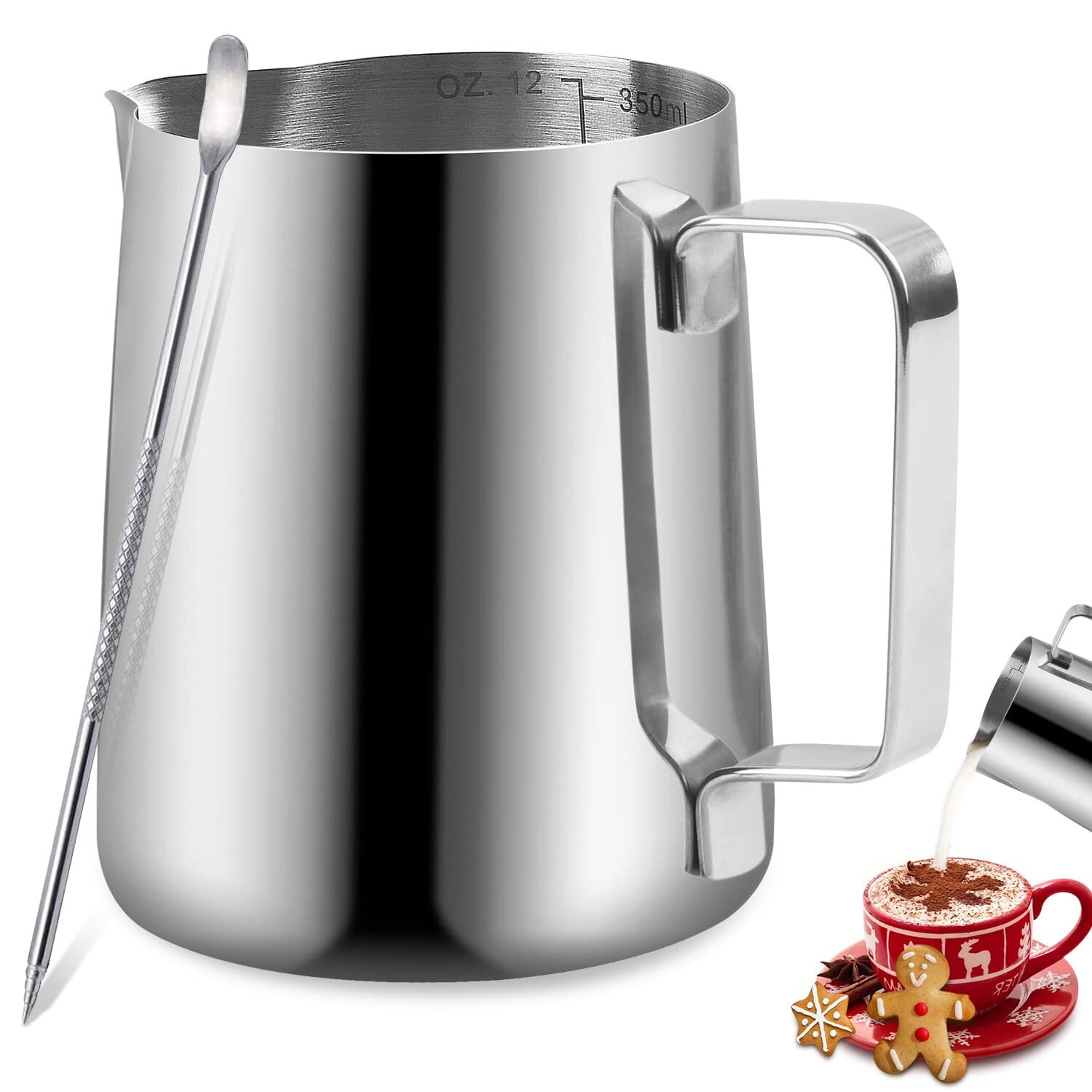 12oz Stainless Steel Milk Frothing Pitcher with Art Pen Barista Tools